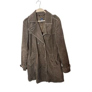 Vintage‎ Y2K GAP Chocolate Brown Corduroy Double Breasted Trench Coat no belt